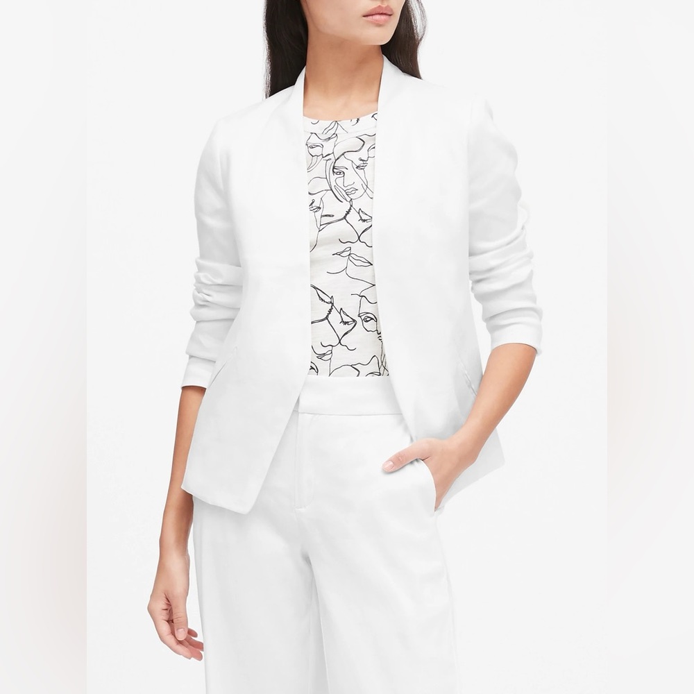 NWT Banana Republic WHITE COLLARLESS LINEN-COTTON BLAZER, size 4 - Picture 16 of 16